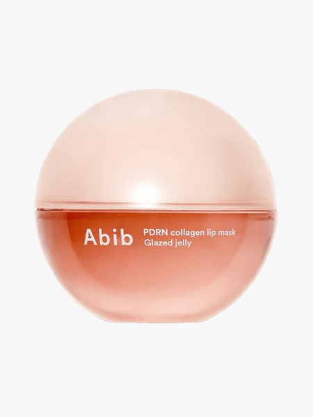 Abib PDRN Vegan Collagen Lip Mask Glazed Jelly in branded component on a light gray background